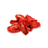 Pile of red sun-dried tomatoes on a white background.