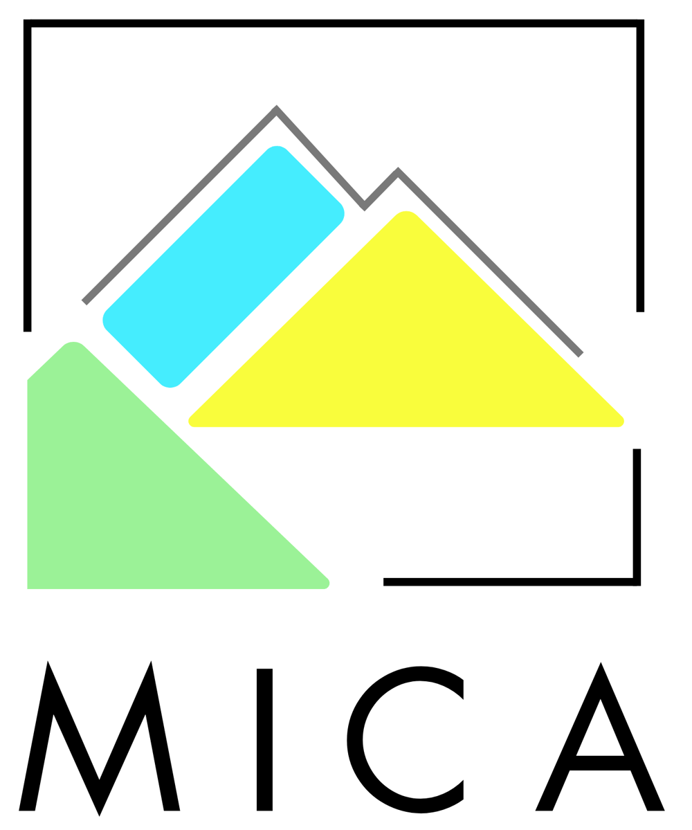 Logo mit stilisierten bunten Bergformen und dem Text „MICA“ darunter.