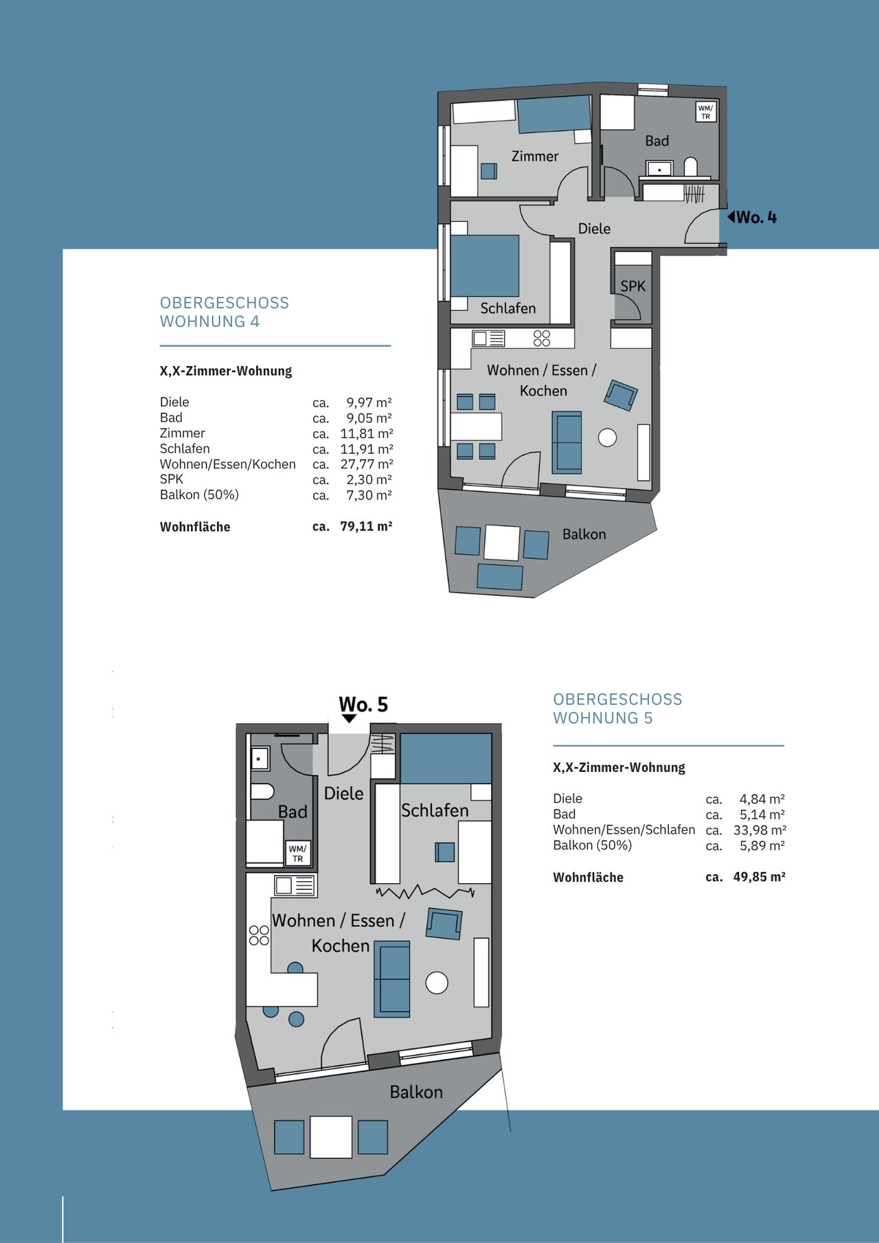 Grundriss Wohnung 4 und Wohnung 5 im Obergeschoss der Taunusstraße 26
