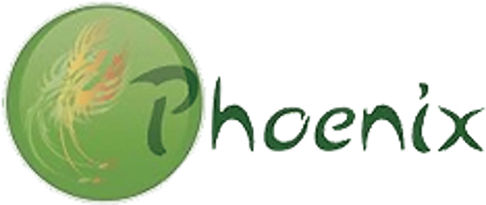 Grünes Logo mit "P" und Phoenix-Vogel in einem Kreis, daneben der Schriftzug "Phoenix".