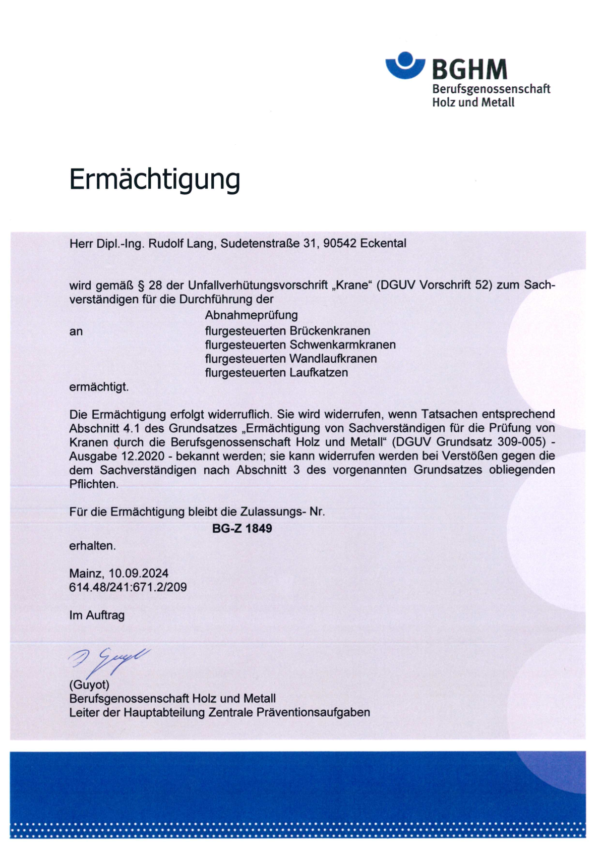 BG Ermächtigung