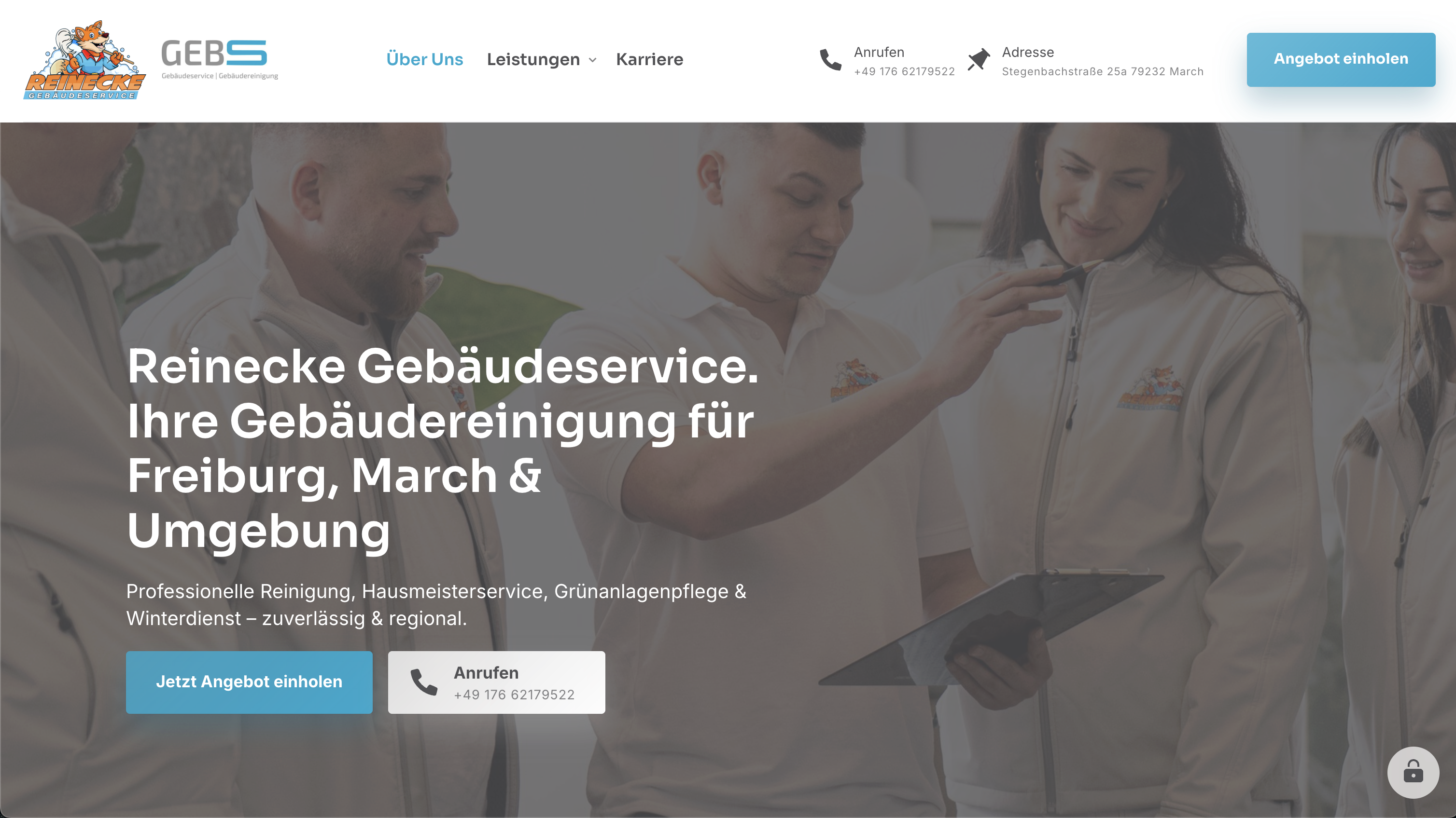 Startseite der neuen Website von Reinecke Gebäudeservice, Gebäudereinigung für Freiburg, March und Umgebung