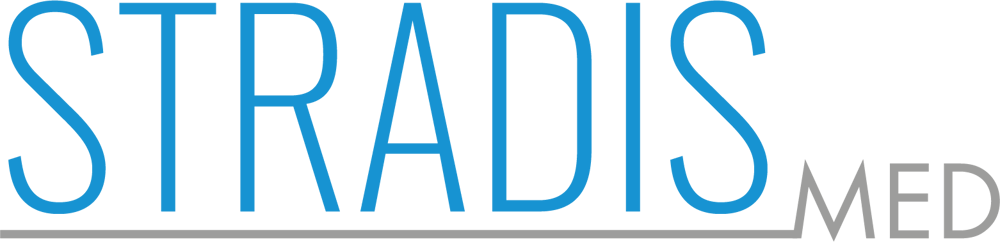 Stradis Med Logo in blauer und grauer Schrift auf schwarzem Hintergrund.