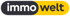 ImmoWelt Logo: "immo" in weiß auf dunkelgrauem Oval, "welt" in dunkelgrau auf gelbem Oval.