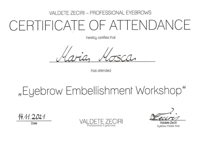 Eyebrow Embellishment Workshop Zertifikat