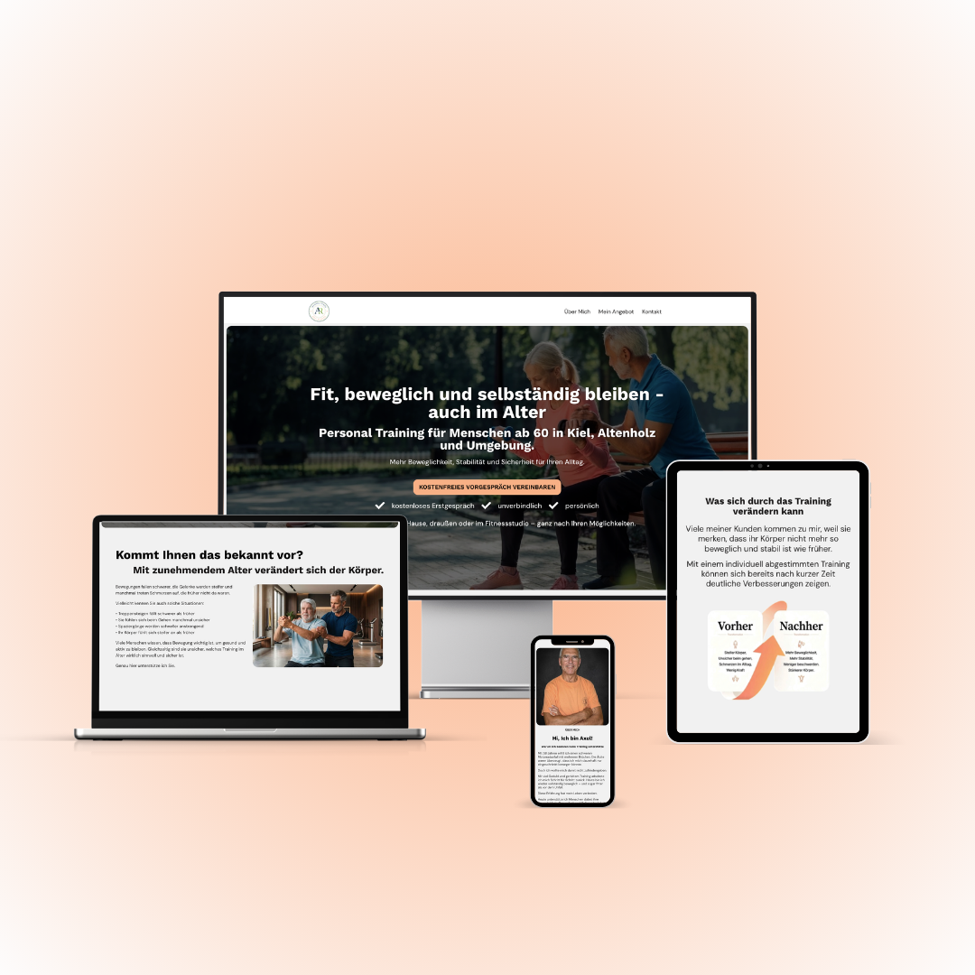 Website für Personal Training ab 60 auf Laptop, Tablet und Handy