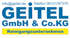 Geitel GmbH & Co. KG Reinigungsunternehmen Logo mit Kontaktinformationen info@geitel.de und Telefon 06131/97370.