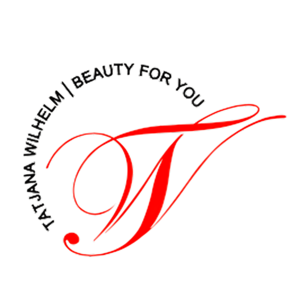 Roter, geschwungener Buchstabe T mit "TATJANA WILHELM | BEAUTY FOR YOU" im Halbkreis darüber.