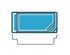 Rechteckiger Pool mit blauer Wasseroberfläche und Treppe an der kurzen Seite.