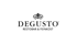 DEGUSto RESTOBAR & FEINKOST Logo mit schwarzem, ornamentalem Symbol über dem Namen.