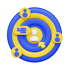 Blau-gelbes Ziel mit einem zentralen Benutzersymbol, einem Pfeil, einer Sprechblase und drei weiteren Benutzersymbolen.