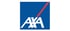 AXA Logo: Weißer Schriftzug "AXA" auf blauem Quadrat mit rotem Diagonalbalken oben rechts.