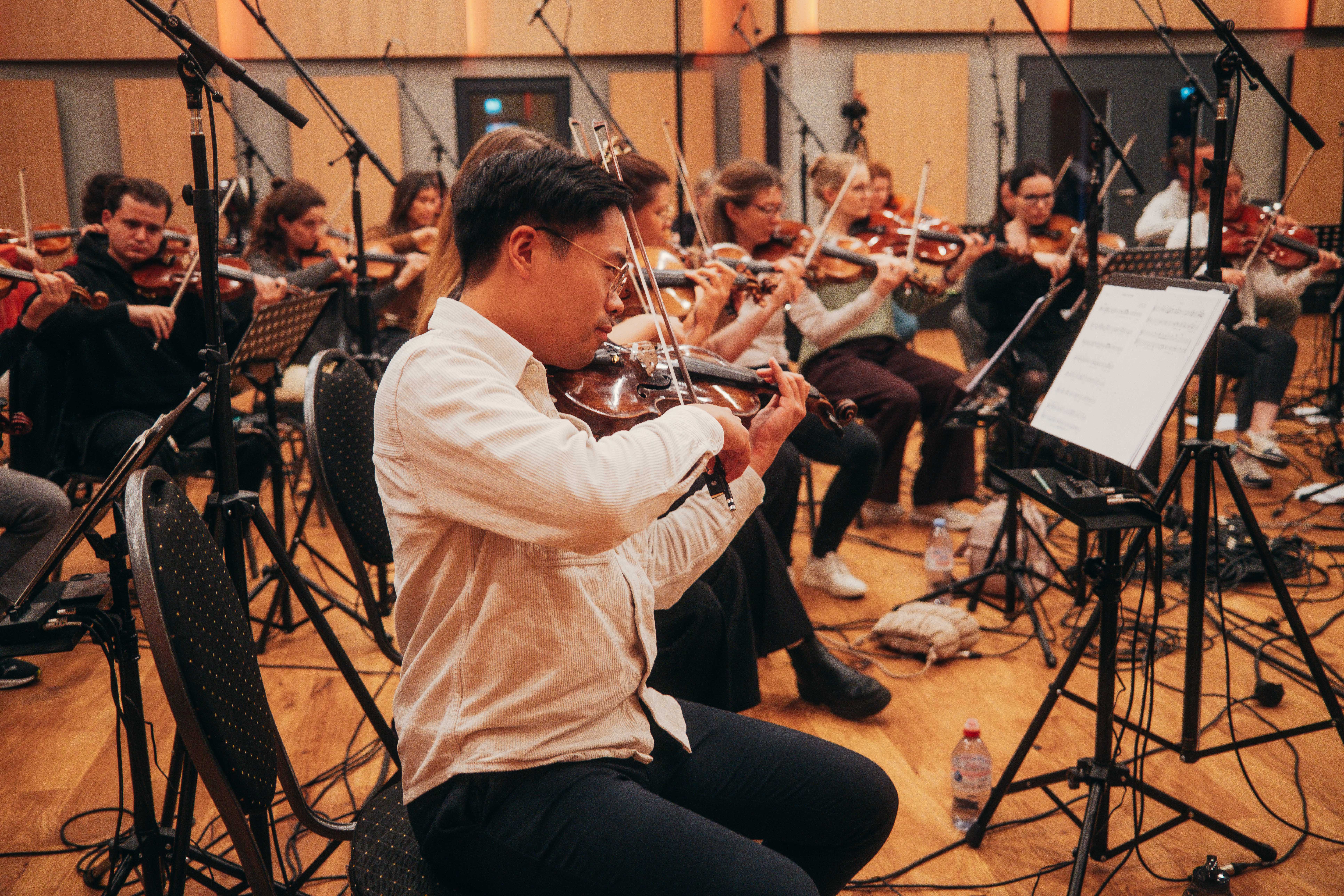 Strings — Lush, wide symphonic string section recorded in a large live room for sweeping, emotional cinematic themes and film scores.
