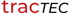 Das tracTEC Firmenlogo besteht aus dem roten Schriftzug „trac“ in Kleinbuchstaben und dem schwarzen, kursiven „TEC“.