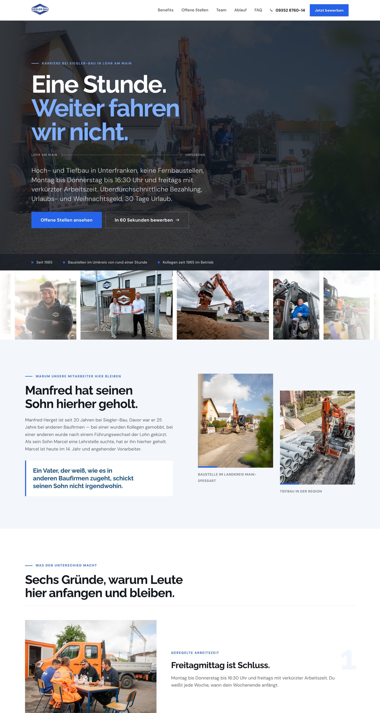 Siegler-Bau Karriere website, first three screens
