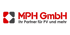 Logo von MPH GmbH: rotes und graues Pfeilsymbol, Text "MPH GmbH Ihr Partner für PV und mehr" in Rot und Schwarz.