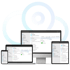Eine Cloud mit verschiedenen Geräten, die eine Benutzeroberfläche anzeigen: Smartphone, Laptop, Monitor und Tablet.