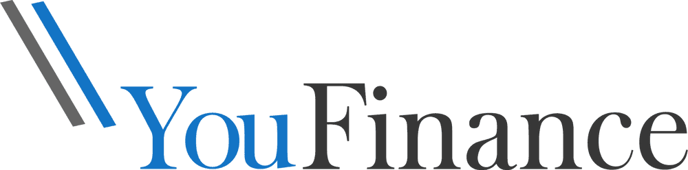 Logo mit dem Text "YouFinance" in Blau und Grau auf grünem Hintergrund.