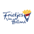 "Frietjes Van Holland" Logo: Pommes frites in einer rot-blauen Tüte, links daneben der Schriftzug in Blau.