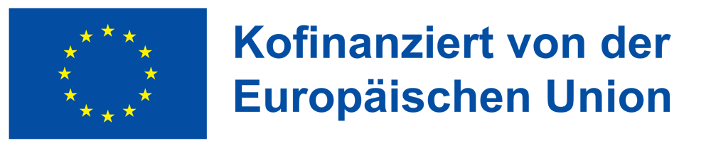 Flagge der Europäischen Union mit dem Text Kofinanziert von der Europäischen Union auf schwarzem Hintergrund.