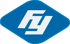 Blaues rautenförmiges Logo mit den weißen Buchstaben "FY" in einem stilisierten Schriftzug.