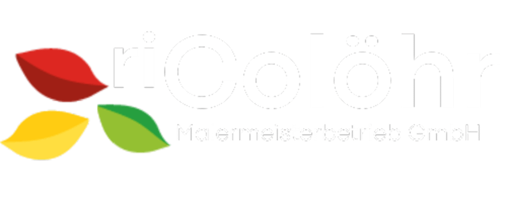 Logo von riColöhr Malermeisterbetrieb GmbH mit drei farbigen Blättern in Rot, Gelb und Grün.