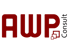 Rotes AWP-Logo mit drei gestapelten Quadraten und "Consult" vertikal daneben.