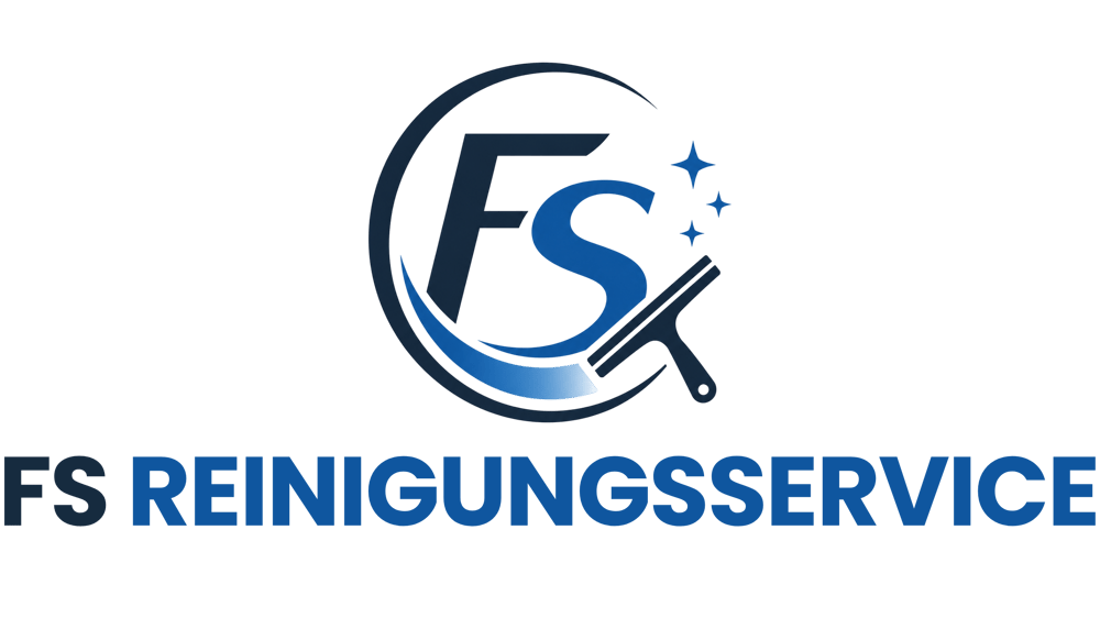 Logo "FS Reinigungsservice" mit stilisierten Buchstaben FS, Wischmopp und glänzenden Sternen.