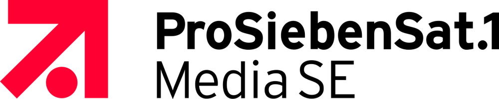 ProSiebenSat.1 Media SE Logo mit rotem Pfeil und Punkt auf der linken Seite.