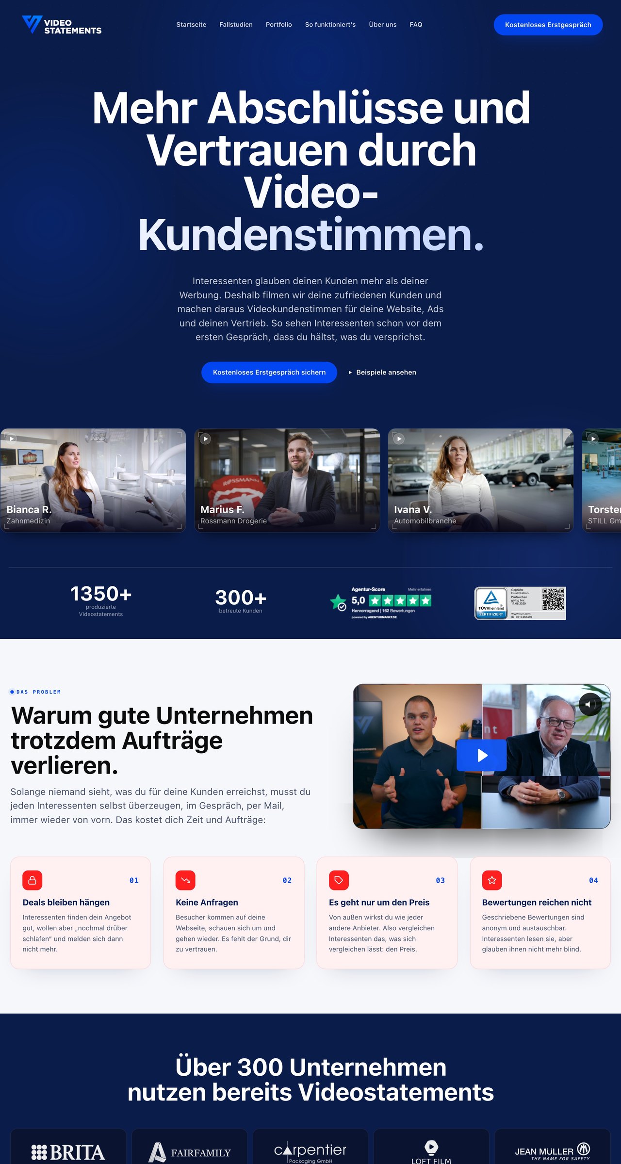 VIDEOSTATEMENTS website, first three screens