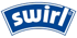 Blaues, geschwungenes Logo mit weißem Rand und dem Wort "swirl" in Großbuchstaben.
