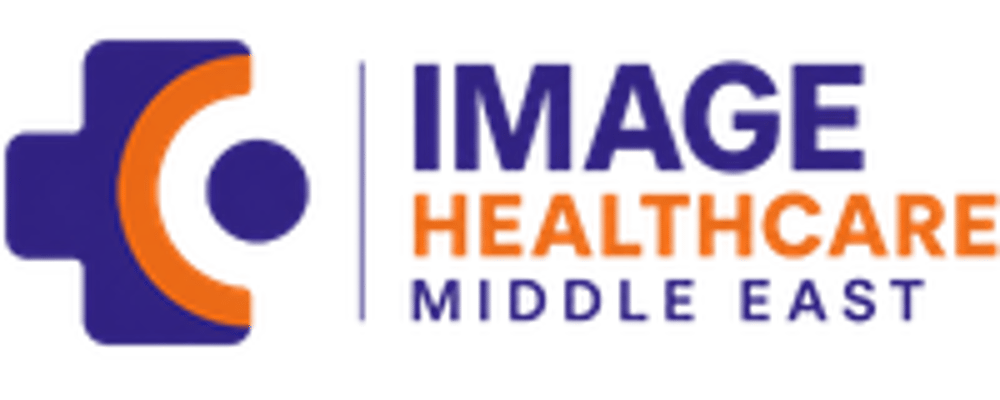 Image Healthcare Middle East logo featuring a purple medical cross icon with an orange crescent on a black background.
