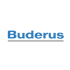 Buderus-Logo in blau auf grünem Hintergrund mit einem blauen Unterstrich.