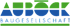 Auböck Baugesellschaft Firmenlogo in Grün und Blau auf schwarzem Hintergrund.