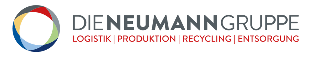 Die Neumann Gruppe Logo mit bunten Kreissegmenten, darunter "LOGISTIK | PRODUKTION | RECYCLING | ENTSORGUNG".