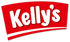 Rotes, geschwungenes Logo mit weißem Text "Kelly's".