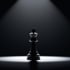 Schwarze Schachfigur König, von oben mit zwei Lichtkegeln beleuchtet, auf dunklem Hintergrund.