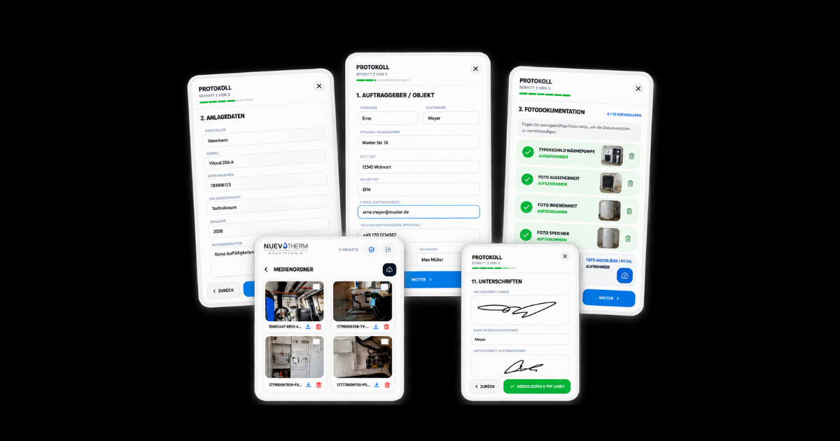 Inbetriebnahme-App von NUEVOTHERM: Erfassung, Checkliste und Abnahme auf dem Smartphone