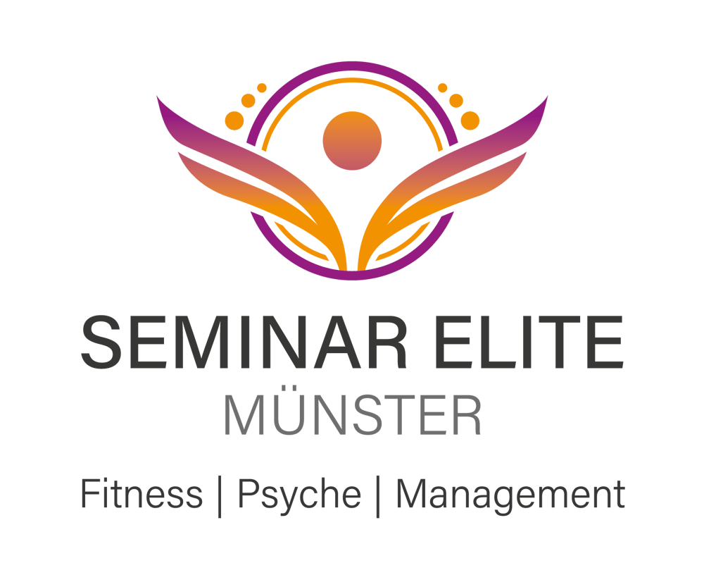 Logo von Seminar Elite Münster mit stilisiertem Menschen in Kreis, Text: Fitness | Psyche | Management.
