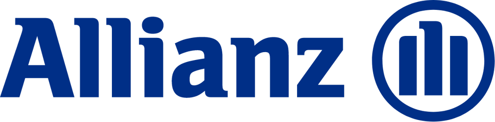 Blaues Allianz Logo mit Schriftzug und drei senkrechten Balken in einem Kreis.