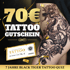 70€ Tattoo Gutschein; Schlangentattoo mit Rosen auf einem Bein; Gutschein im Wert von 70€; 7 Jahre Black Tiger Tattoo Quiz.