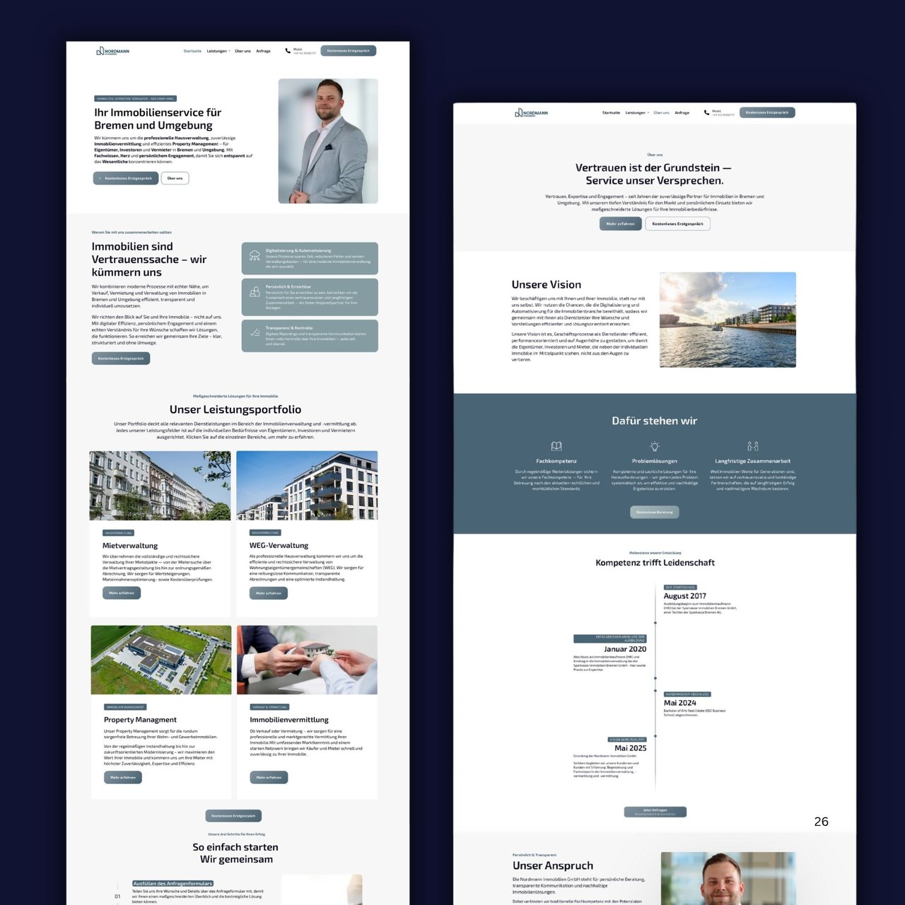 Webseite Nordmann Immobilien – Referenzprojekt mit automatischer Leadqualifizierung für Immobilienverwaltung