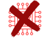 Ein rotes X über einem roten Computerchip-Symbol auf grünem Hintergrund.