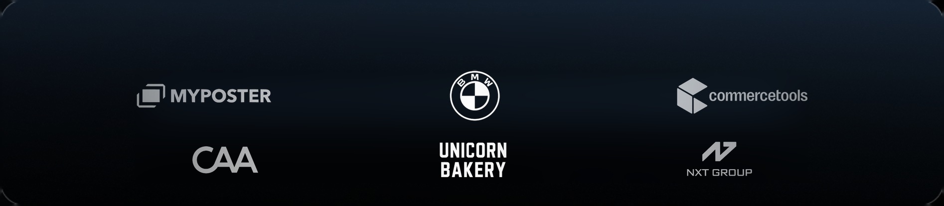 MYPOSTER, BMW, commercetools, CAA, UNICORN BAKERY, NXT GROUP