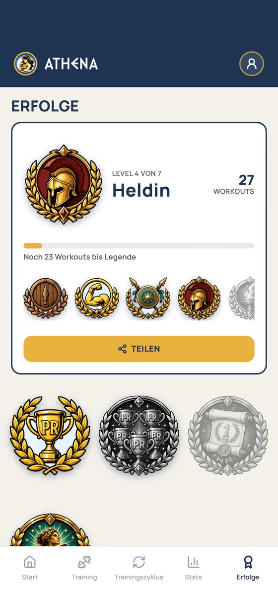 Erfolge: Level, Workouts und Achievements