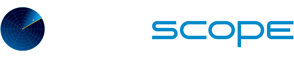 Logo von Apascope mit blauem Radarsymbol und schwarzem Text "Apa", blauem Text "scope".