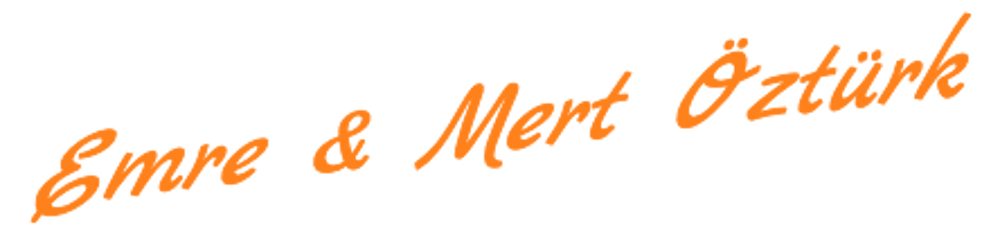Orangefarbener Text auf weißem Hintergrund: "Emre & Mert Öztürk" in kursiver Schrift.