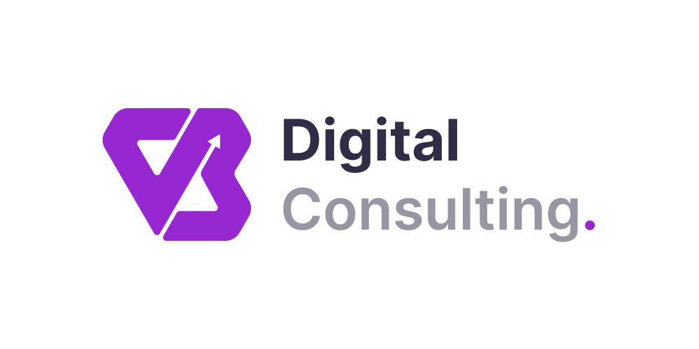 Purple geometric logo with an upward arrow and the text "Digital Consulting."