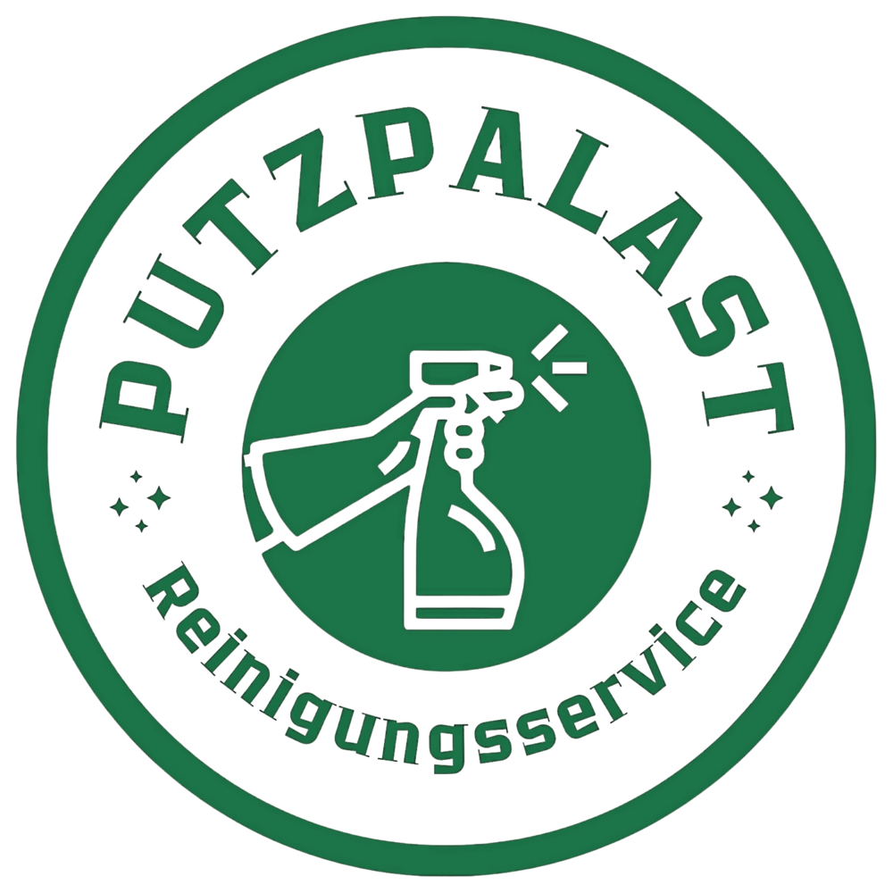 Grünes Putzpalast Reinigungsdienst-Logo mit Sprühflasche.