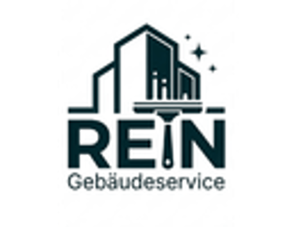 Schwarzer Text "Rein Gebäudeservice" mit weißem Umriss und rotem "Lausitz" darunter, auf grünem Hintergrund.